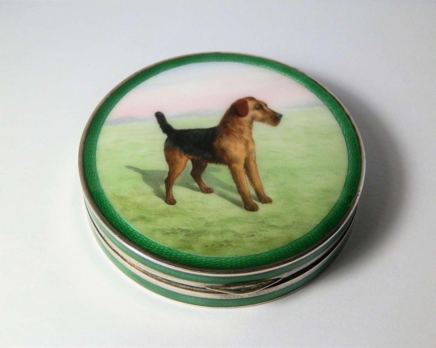 Enamelled silver box, Terrier Dog lid 1927