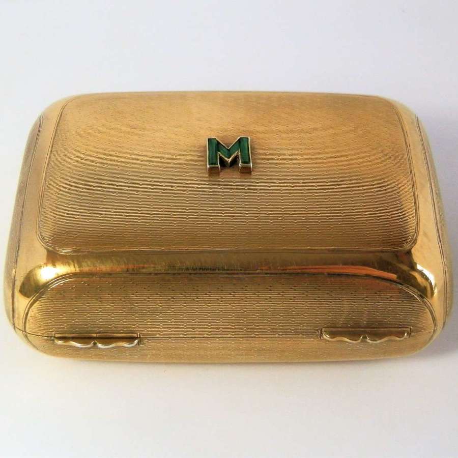 Edwardian emerald set silver gilt soap box, London 1910
