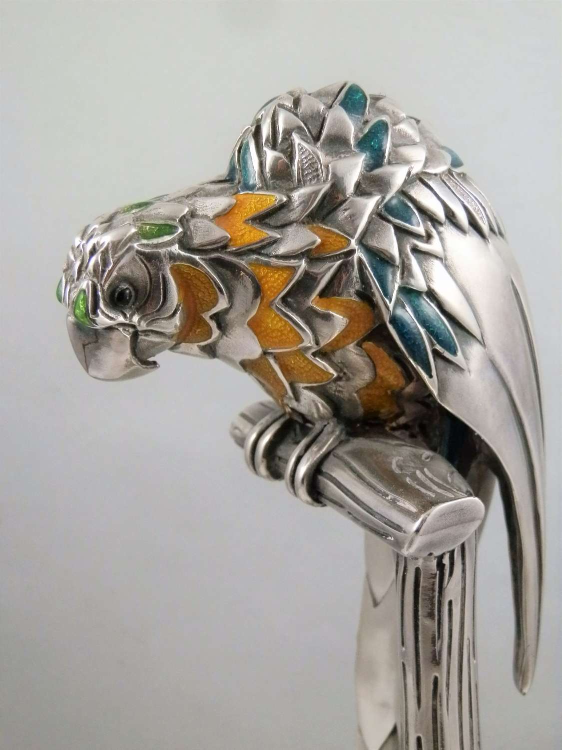 Italian silver and enamel parrot statue by Ottoviani