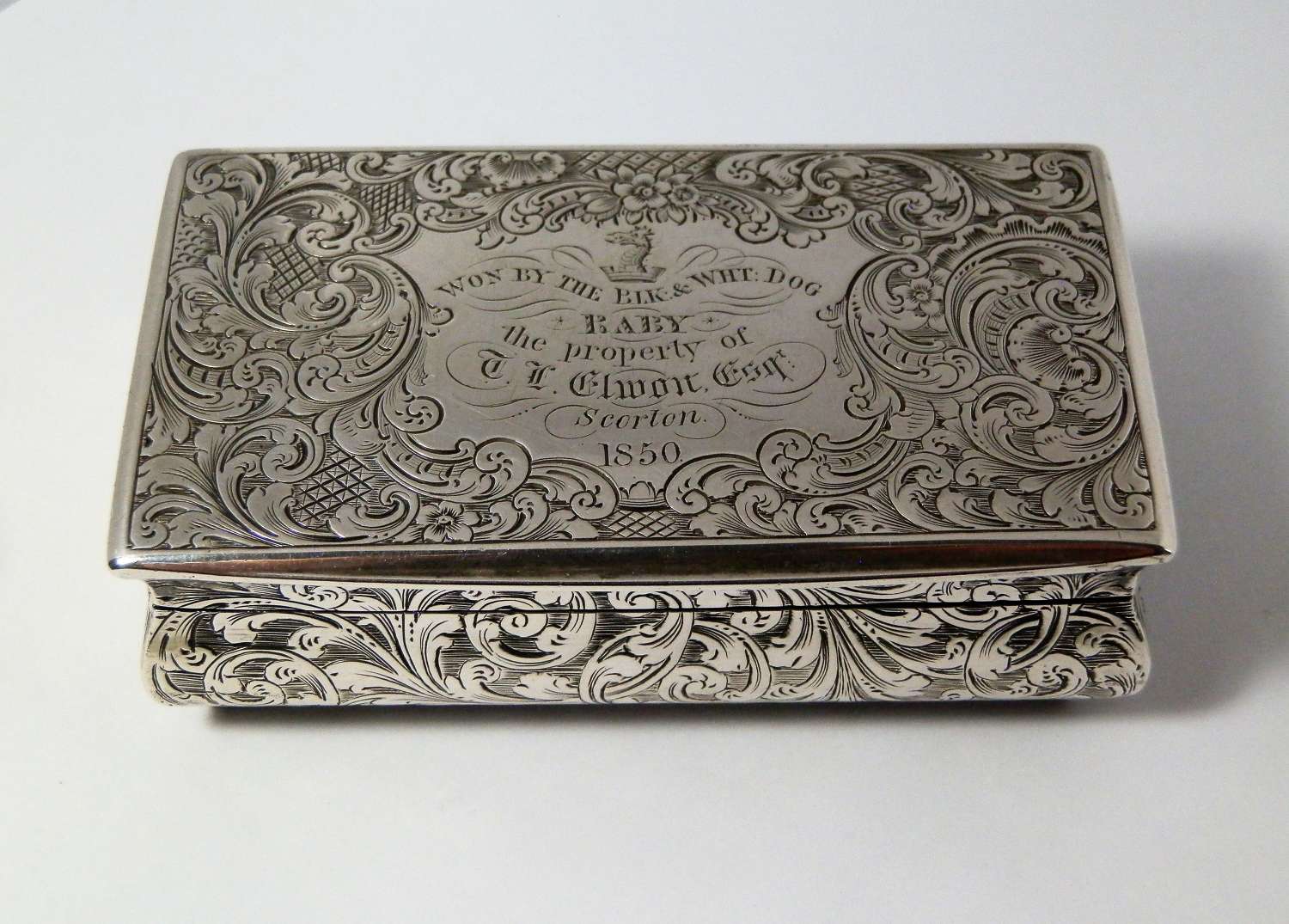 Victorian silver table snuff box, Taylor and Perry, 1849