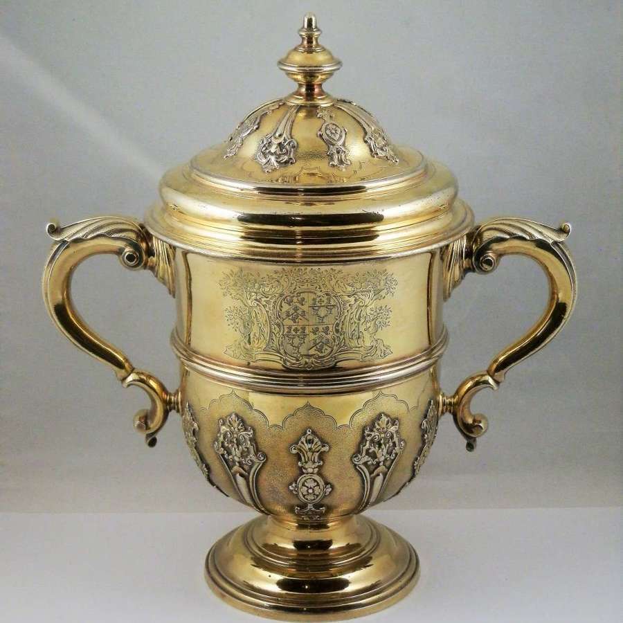 George II large silver gilt lidded cup, London 1748