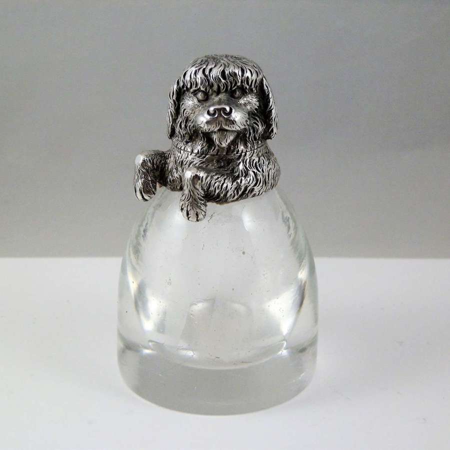 Victorian silver dog inkwell, London c.1880