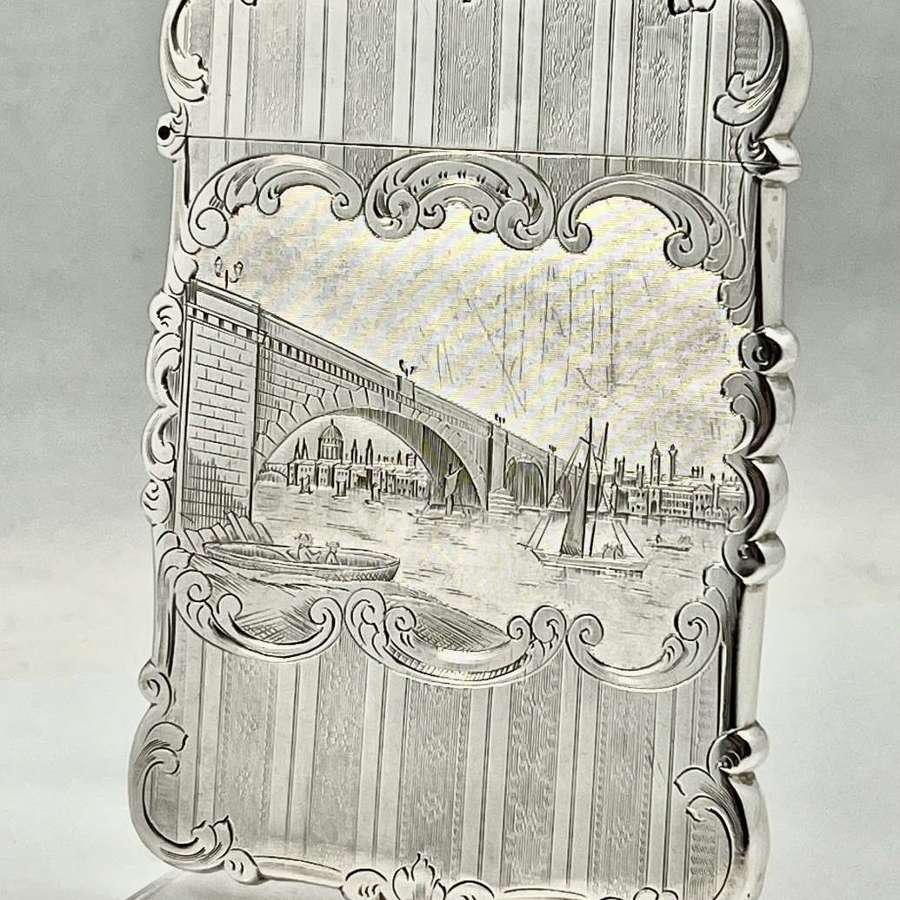 Victorian silver card case, London Bridge by  Nathaniel Mills