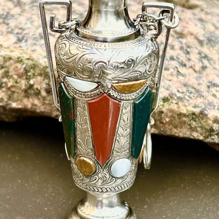 Victorian antique silver and agate urn style scent bottle, 1897
