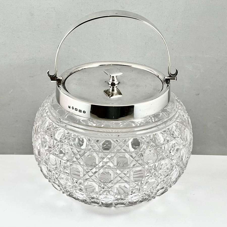 Victorian glass and silver lidded bowl, Birmingham 1886