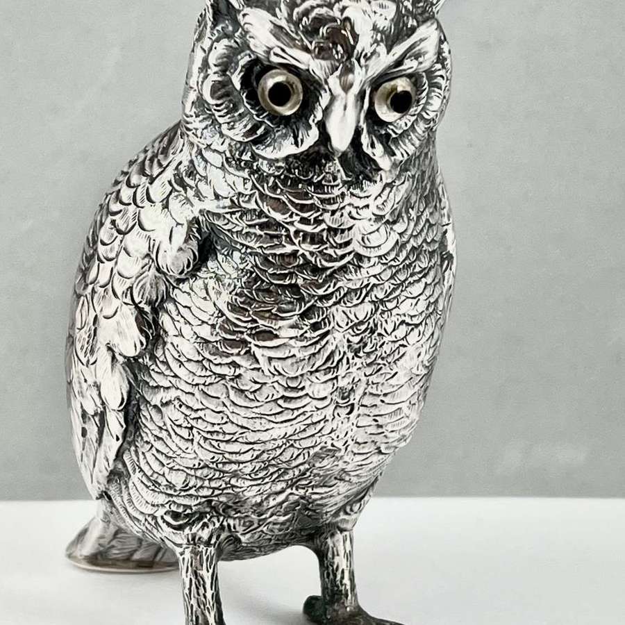 Continental antique silver owl, German Sterling silver. c.1910