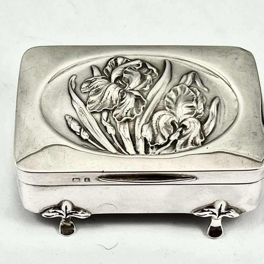 Edwardian antique silver Art Nouveau jewellery box, 1906
