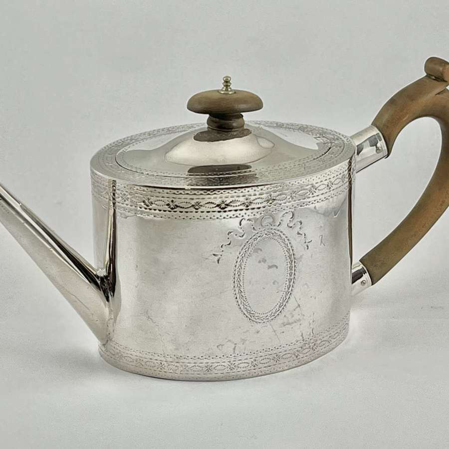 George III antique silver saffron tea pot, John Denzilow, London 1782