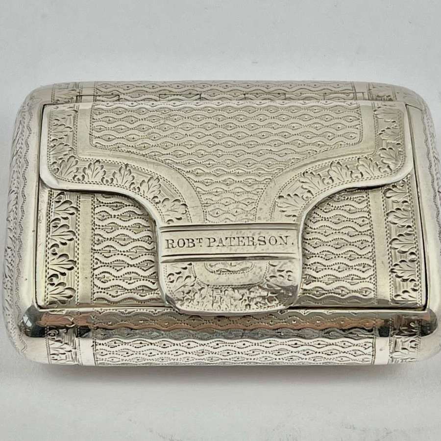 George III antique silver satchel snuff box, London 1819
