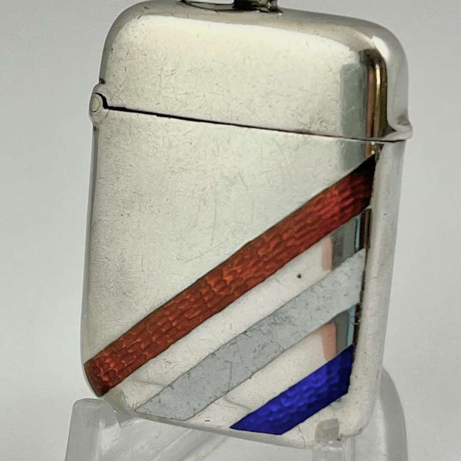 Victorian enameled and silver vesta case, Wm Hare Hasler 1899