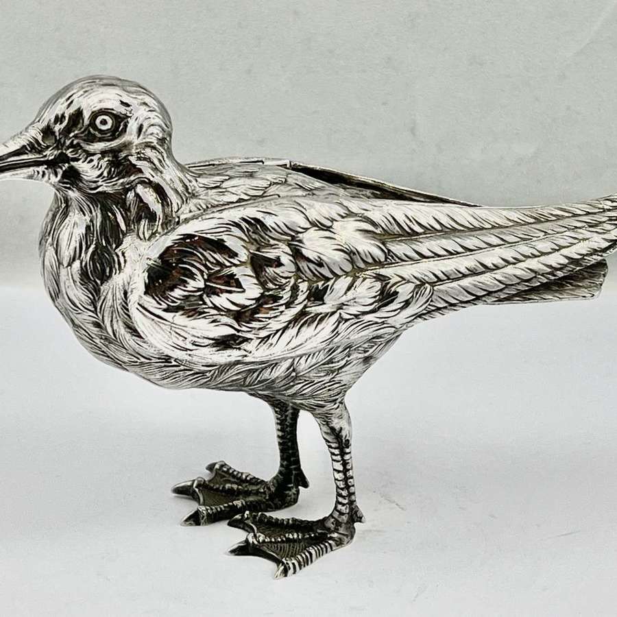 Edwardian antique silver wading bird model, French c. 1910