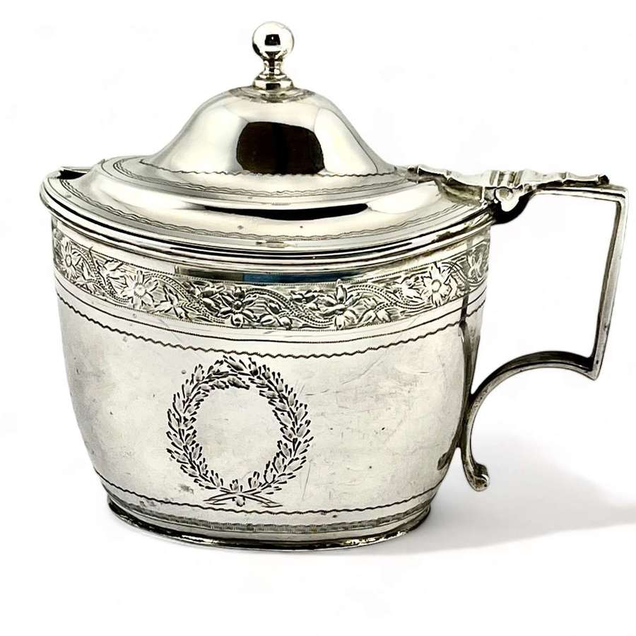 Victorian antique silver mustard pot with liner, London 1880