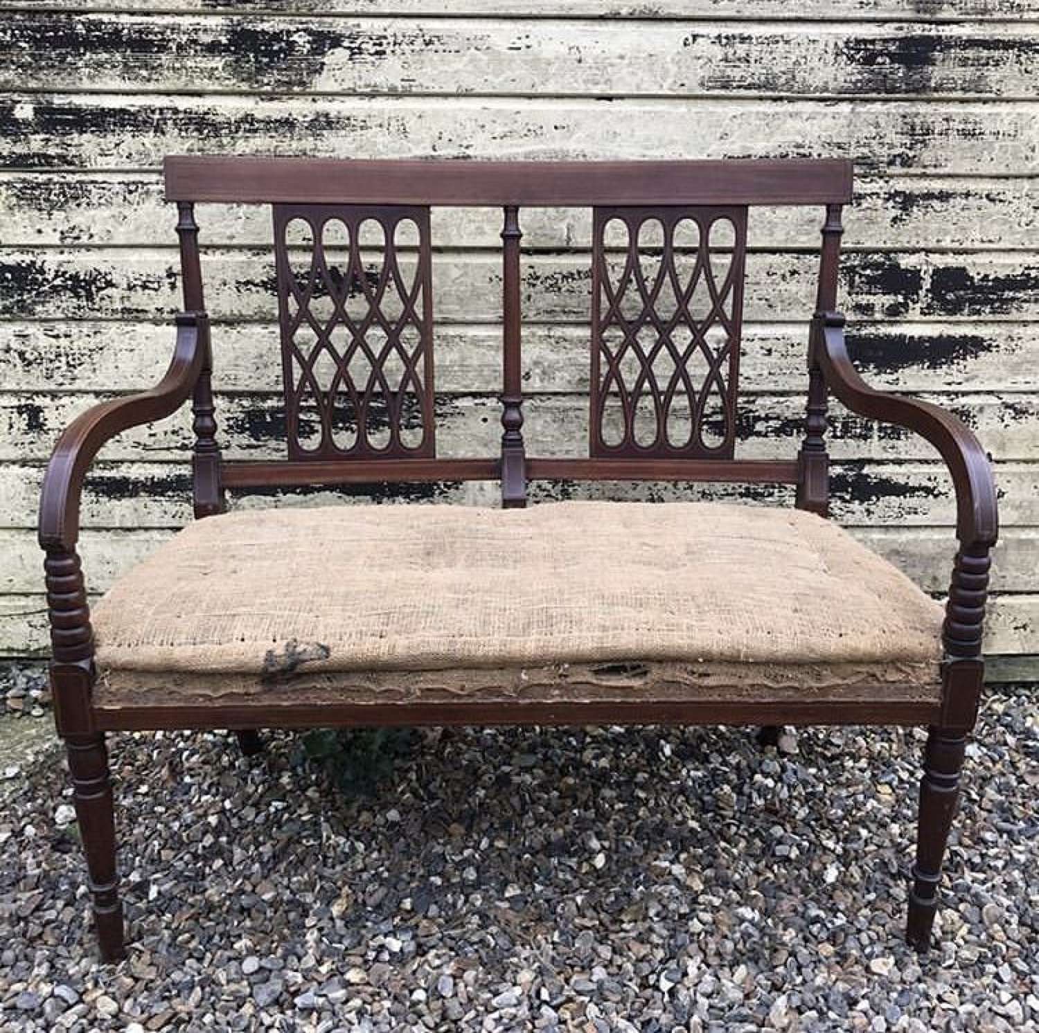 Edwardian 2 seater open armchair or sofa with inlaid frame