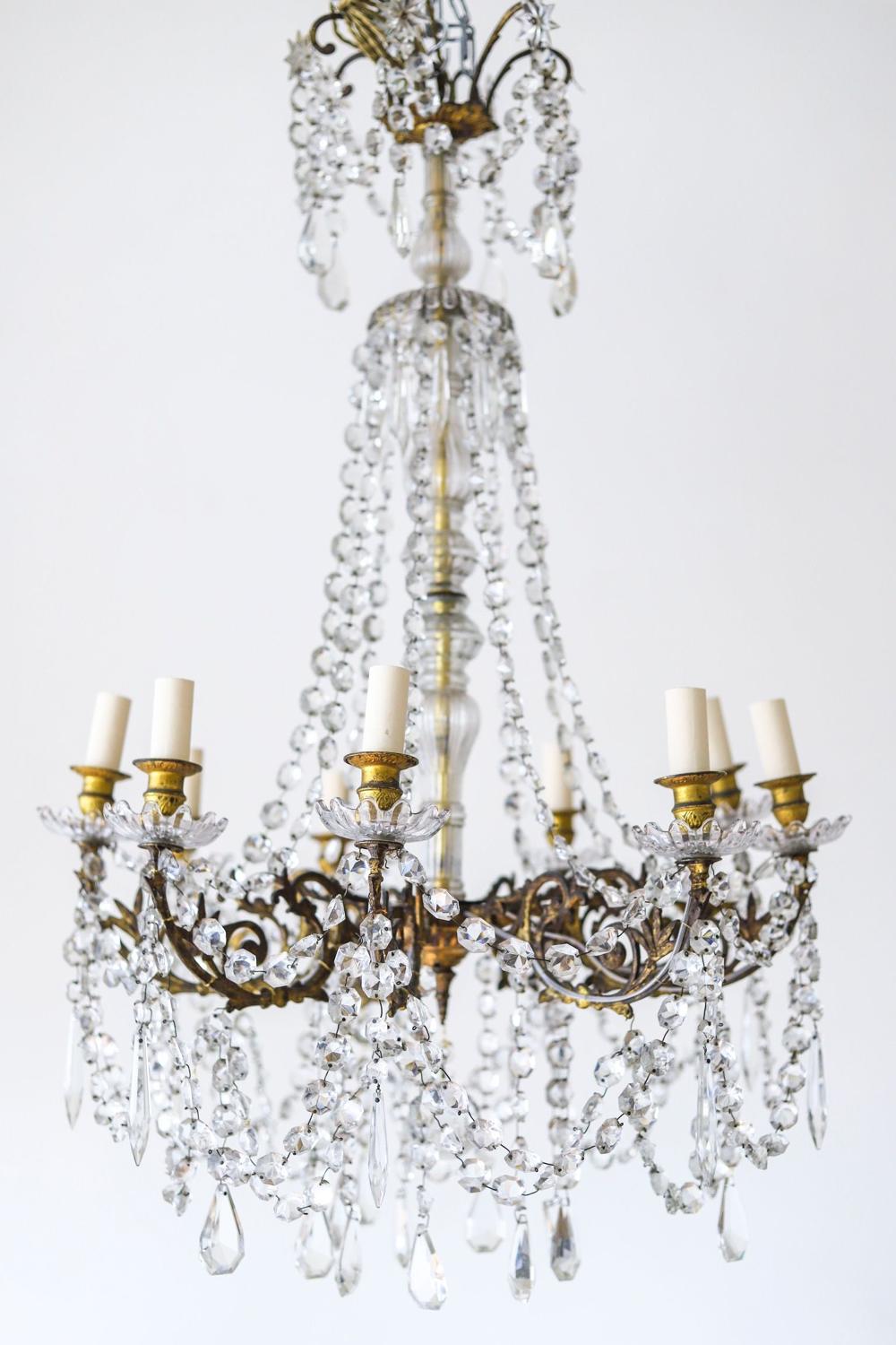 Large French antique crystal 8 branch chandelier c1870