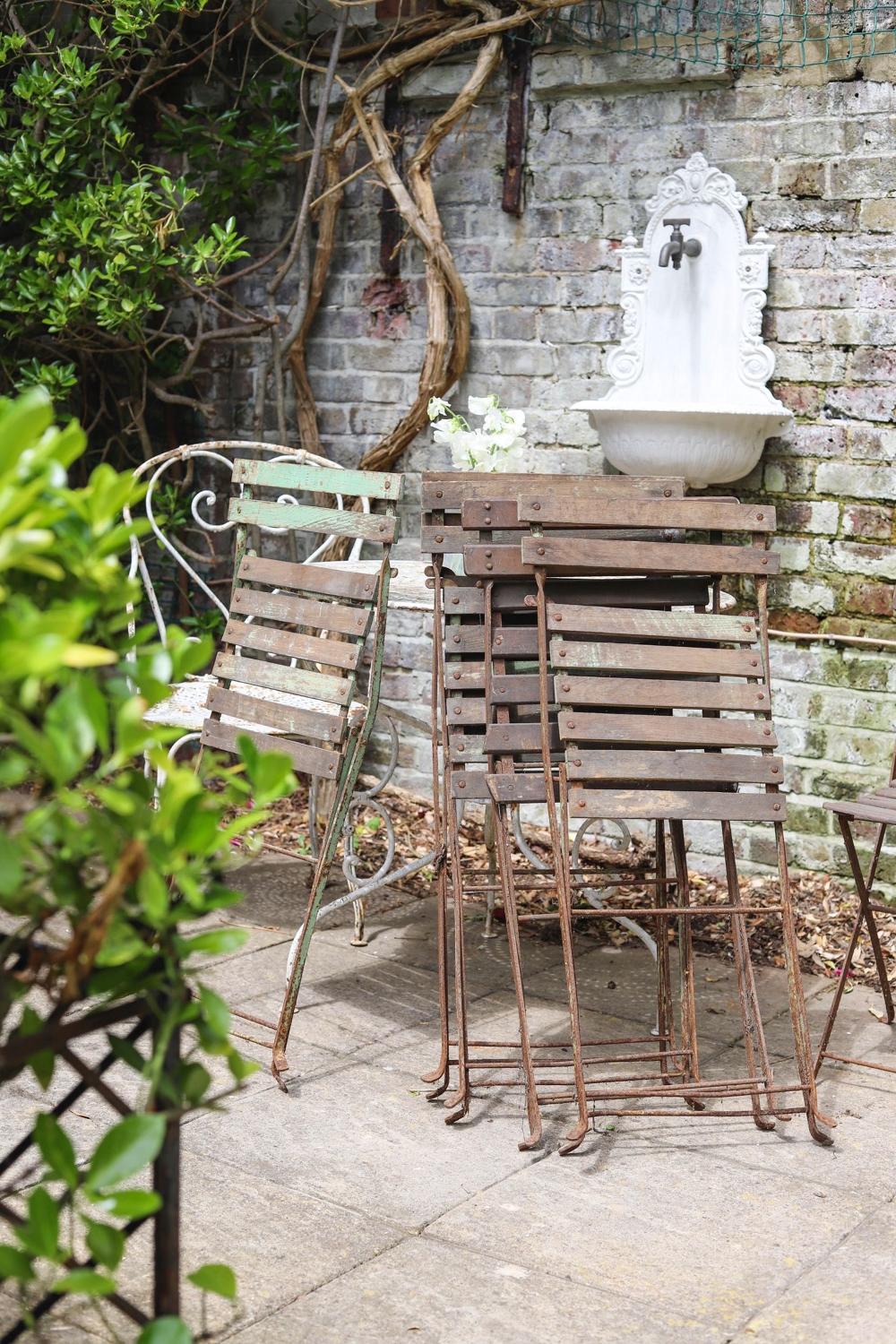 Set of 6 French antique garden bistro folding chairs