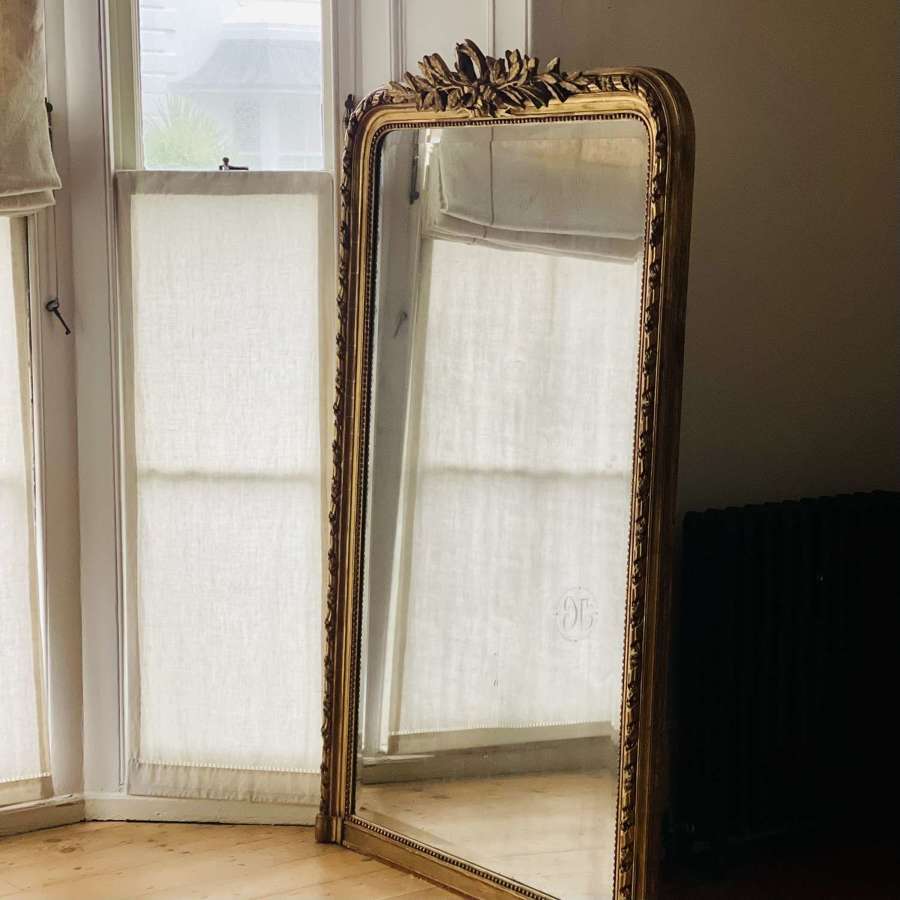 Large antique French mirror - bevelled mercury glass