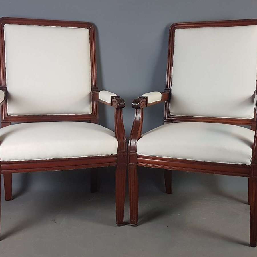 Early 20th Century Red Walnut Carved Irish Armchairs