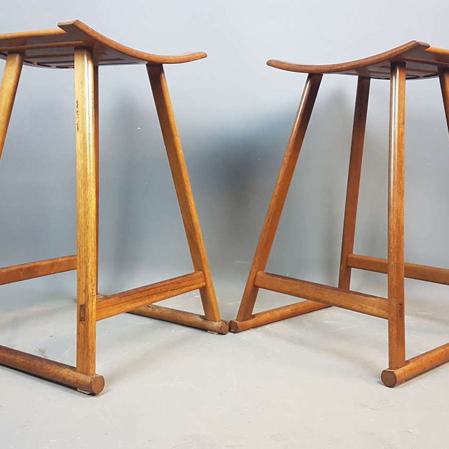 Pair of 1970's Arts and Crafts Style Teak Stools