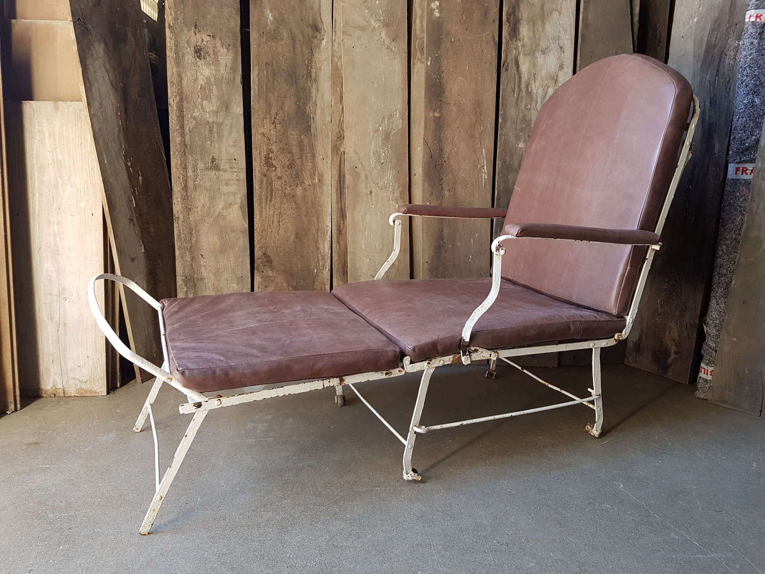 19thC Folding Iron Campaign Chair/Daybed