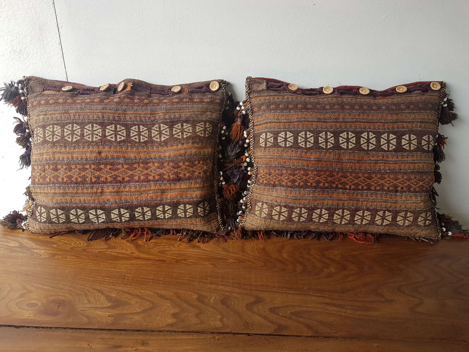 Late 19thC Persian Camel Carpet Bag Cushions