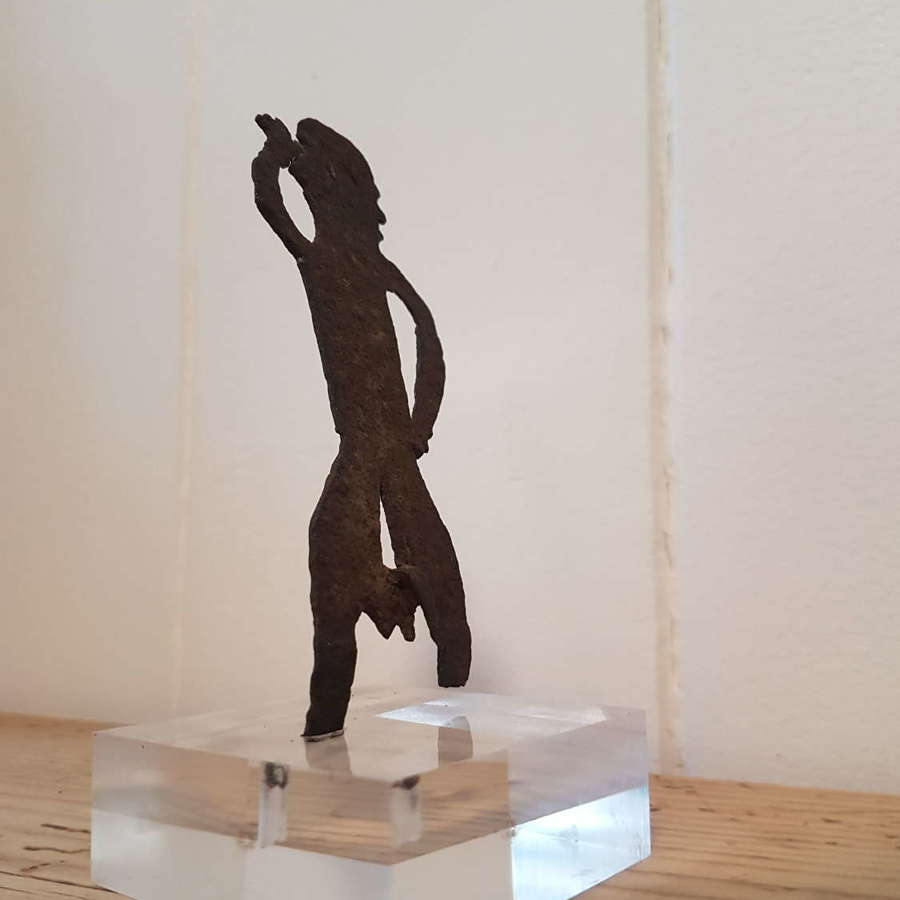 West African Iron Currency Male Figure on Lucite Stand