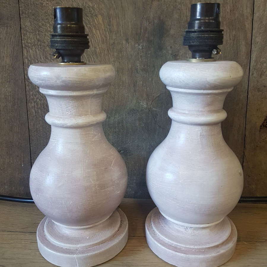 Pair of painted oak turned column lamps