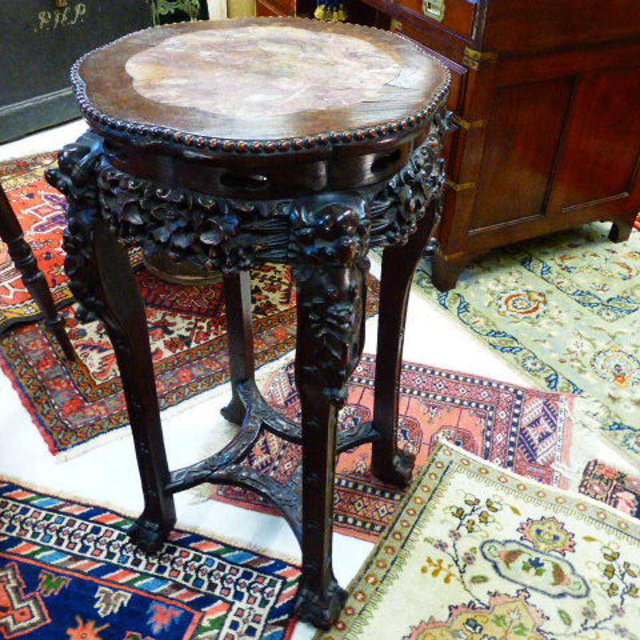 Large Size Carved Padouk Chinese Hardwood Stand. c. 1890