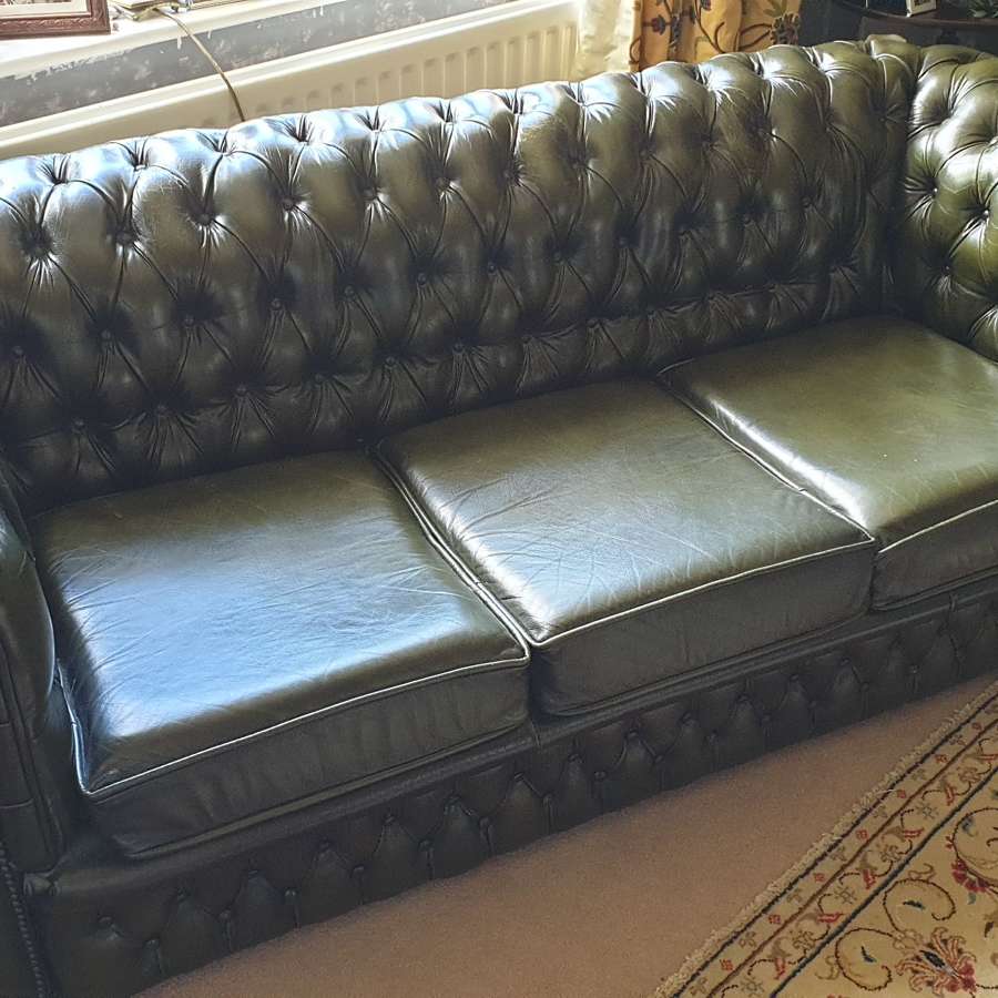 Fine Quality Green Leather Chesterfield.  c.1960.