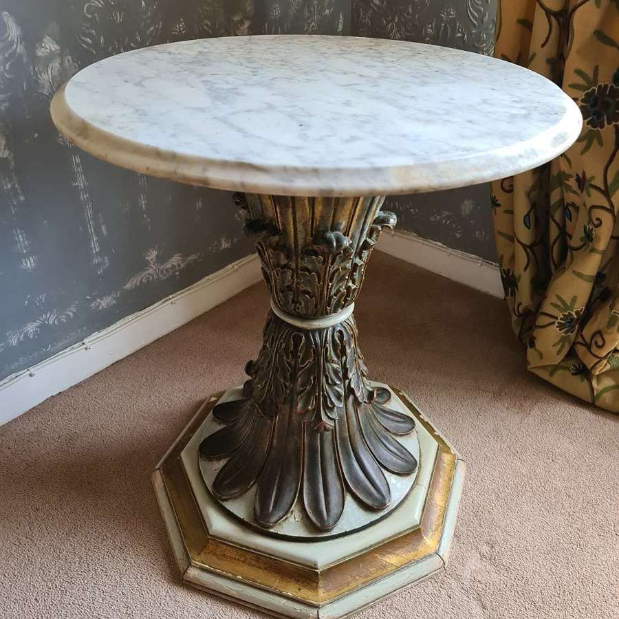 19thC Gothic Side Table with Victorian Marble Top