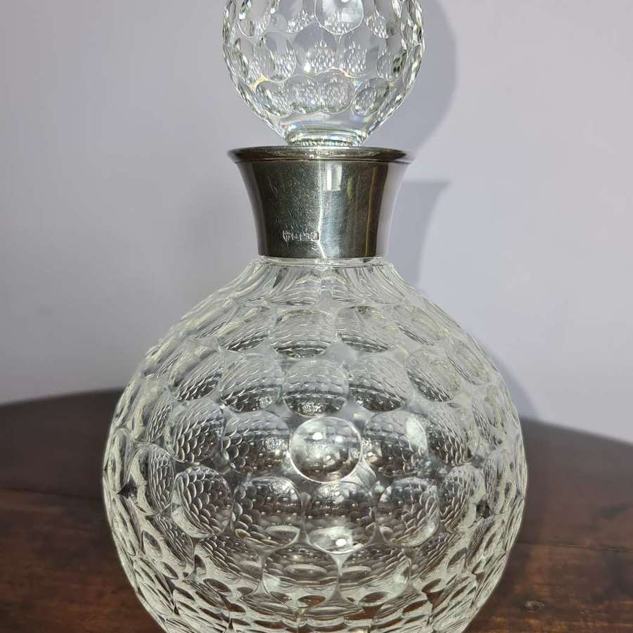 Globe shaped Dimpled Decanter with silver neck