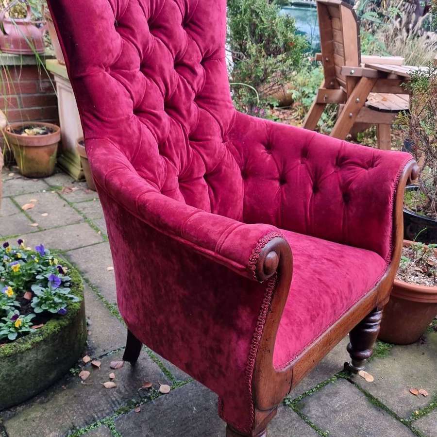 Regency Library Chair with new Deep Buttoned Upholstery