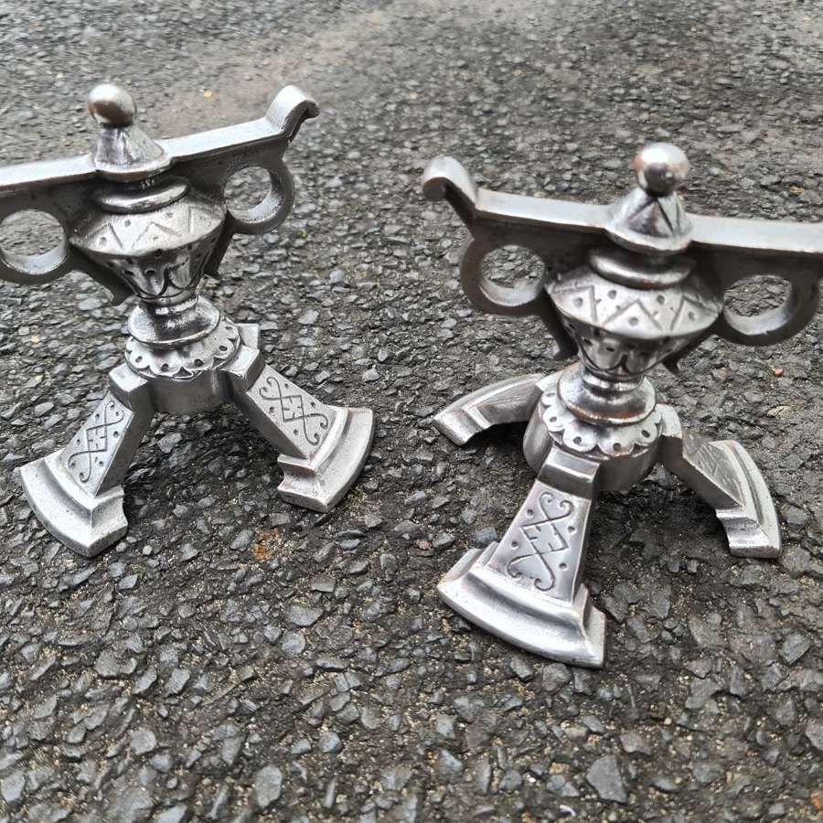 Unusual and neat Pair of Steel Fire Dogs