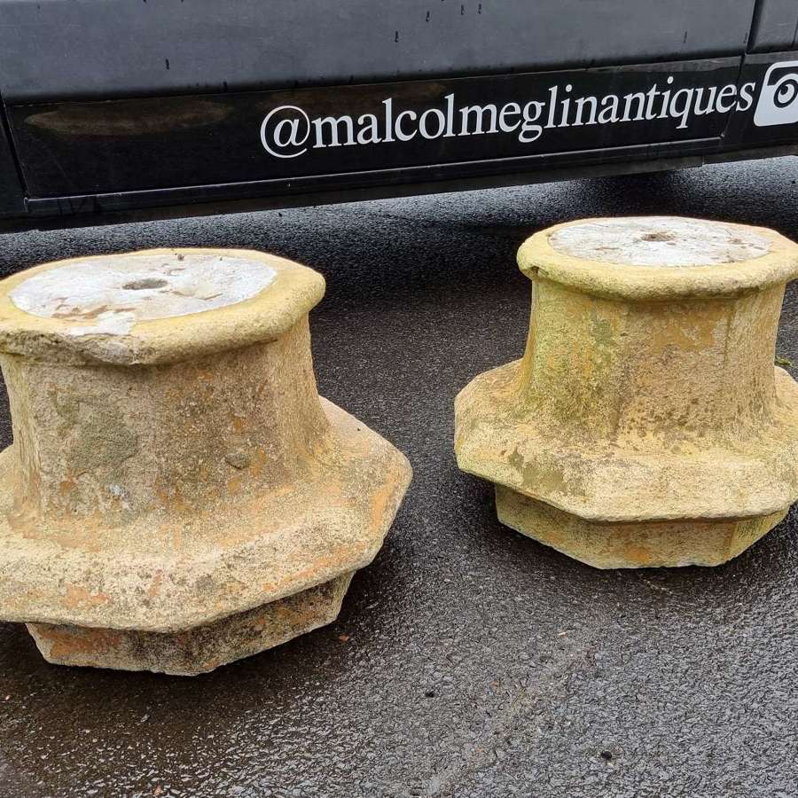 Pair of Early 19th Century Composite Stone Gothic Style Garden Plinths