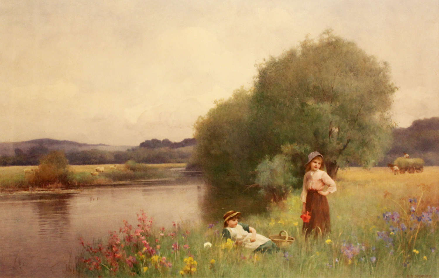 Benjamin D. Sigmund (1880-1903) Watercolour of girls in a river scene