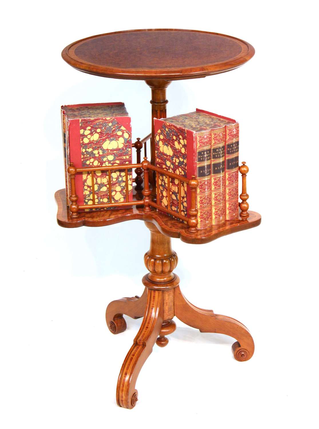 A Fine Victorian Burr Walnut Inlaid Revolving Library Table