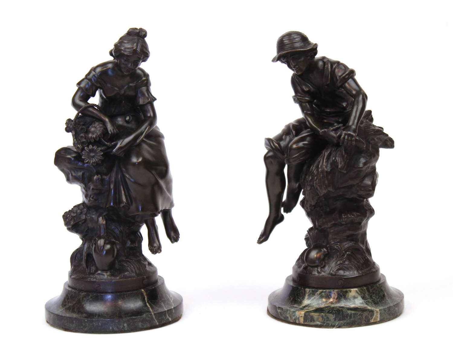 A Pair of 19th Century French Bronzes of Botteleur & Fontaine Fleurie