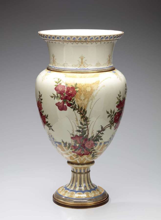 Sèvres monumental vase with hibiscus flowers