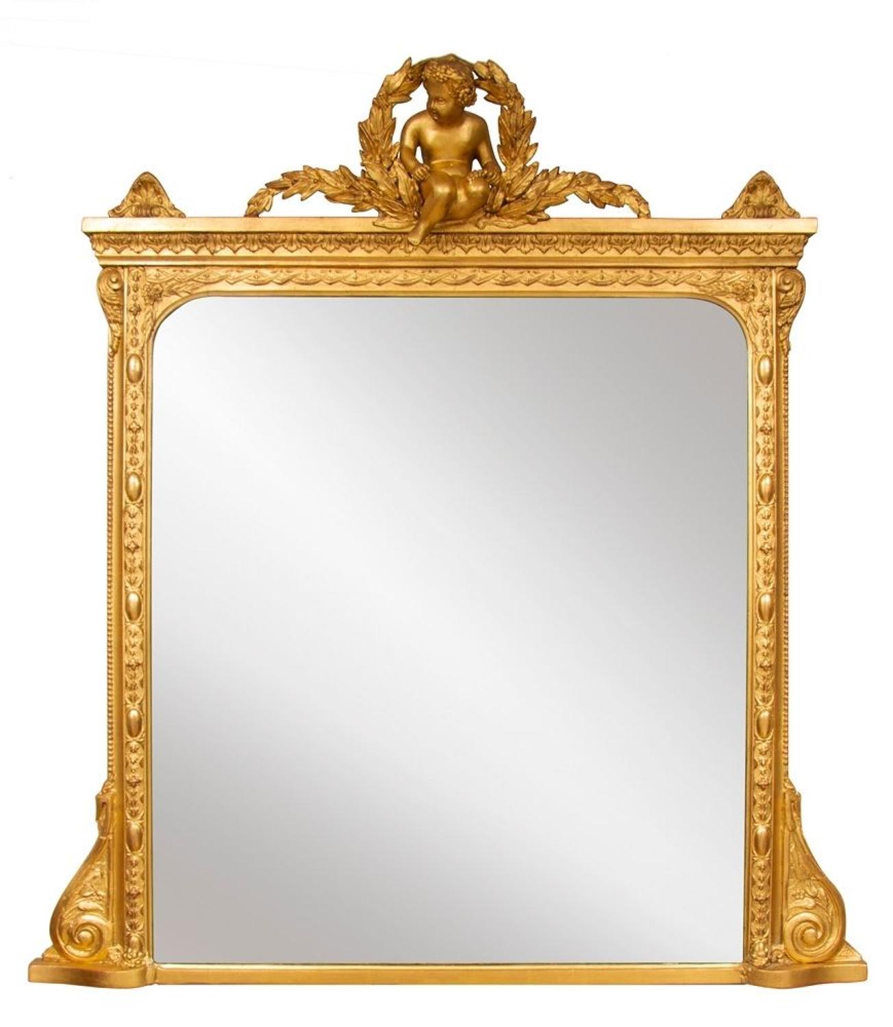 English Overmantle Mirror with Cherub c.1870