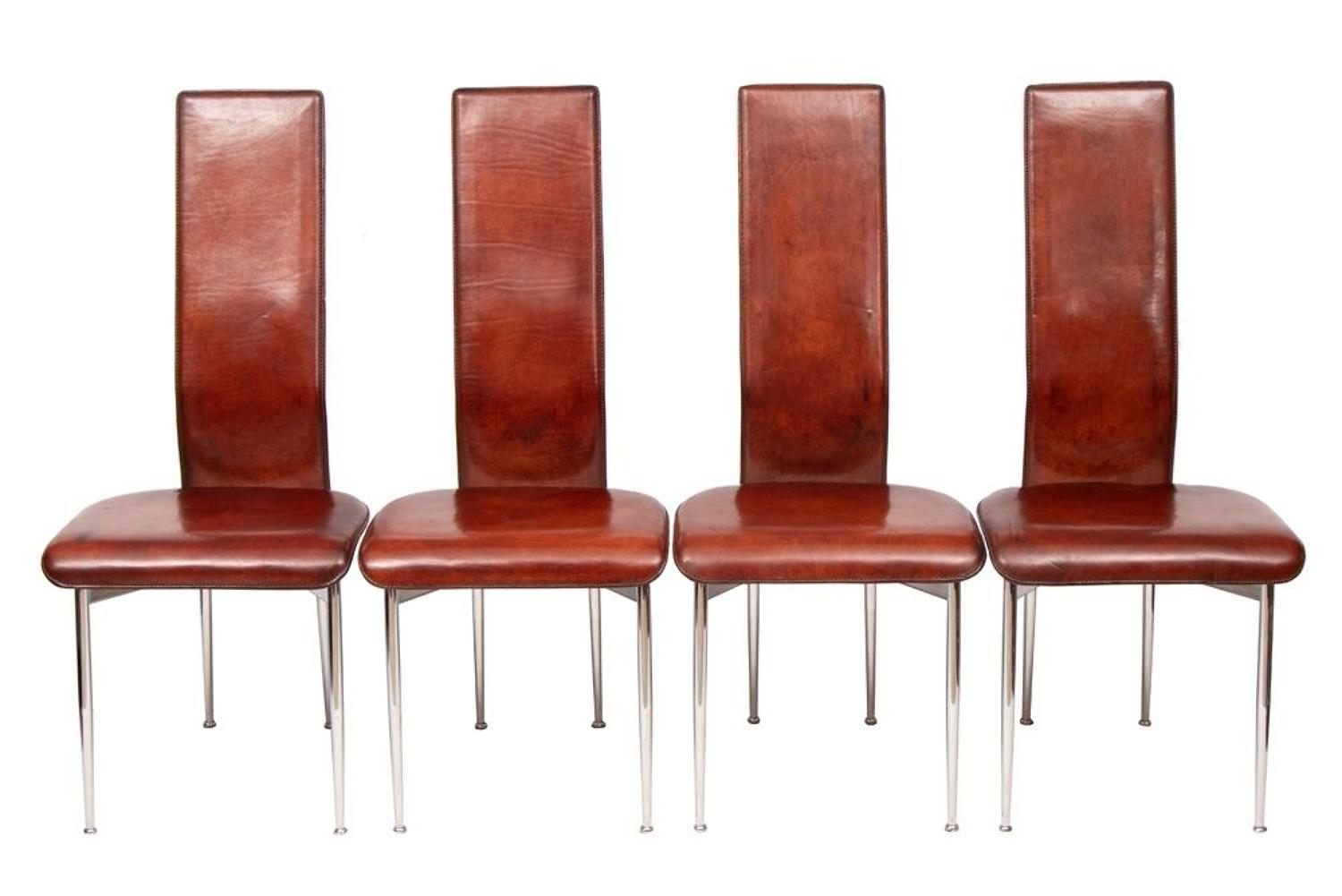 Set of 4 Leather S44 Dining Chairs by Giancarlo Vegni for Fasem c.1990