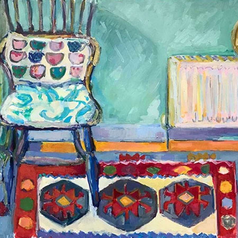 Antonia Oglivie-Forbes. Indian rug with old chair.