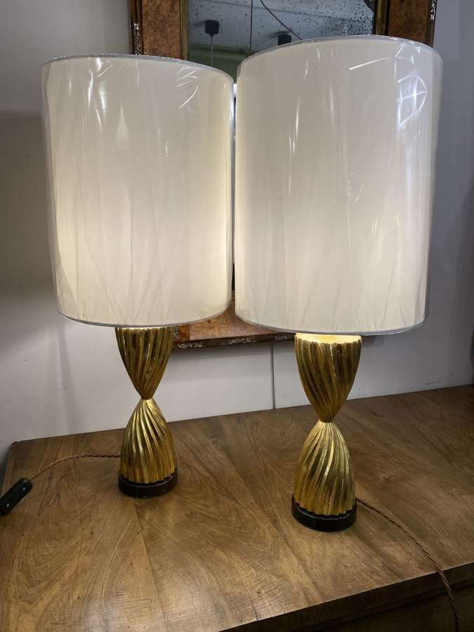 C1950 An Elegant Pair of Gilt Wood Table Lamps