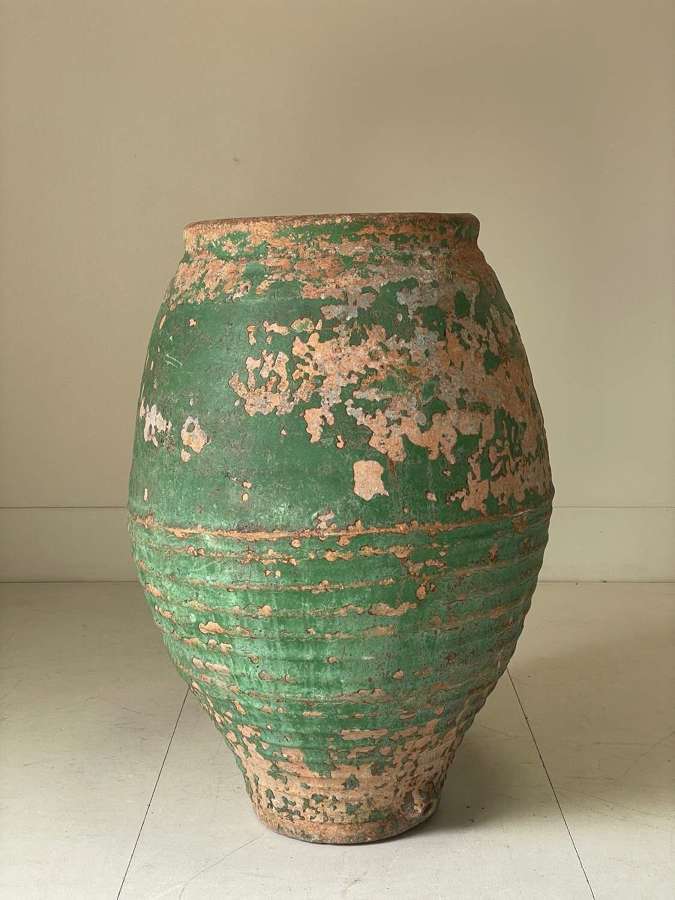 C1860 A Spanish Terracotta Crusty Green Storage Pot