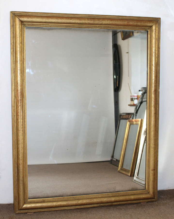 Large antique French rectangular etched gilt mirror
