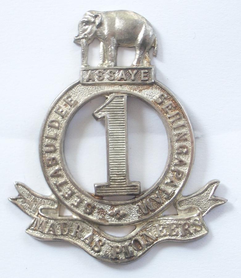1st Madras Pioneers 1926 HM silver cap badge