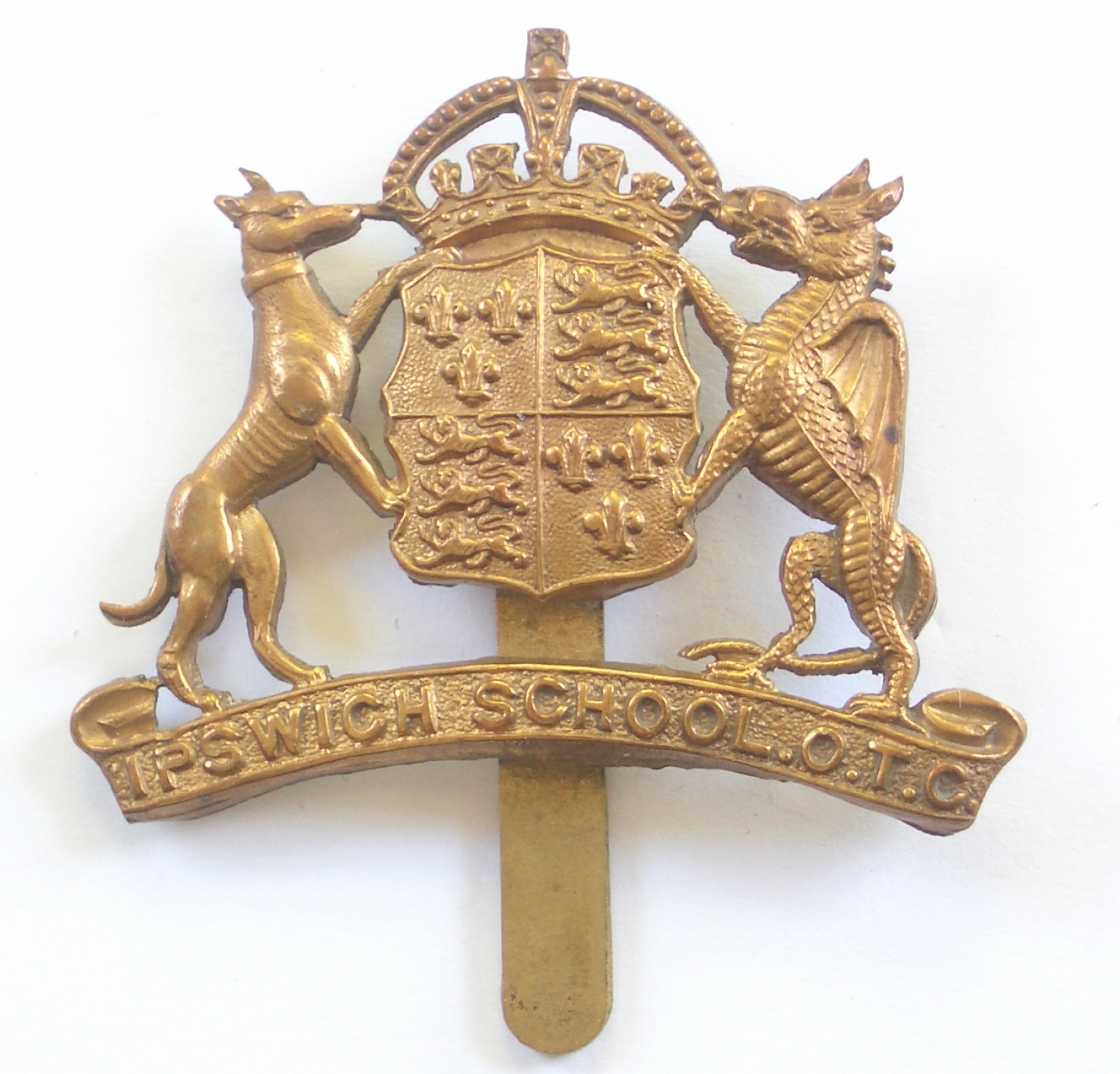 Ipswich School OTC brass Suffolk cap badge