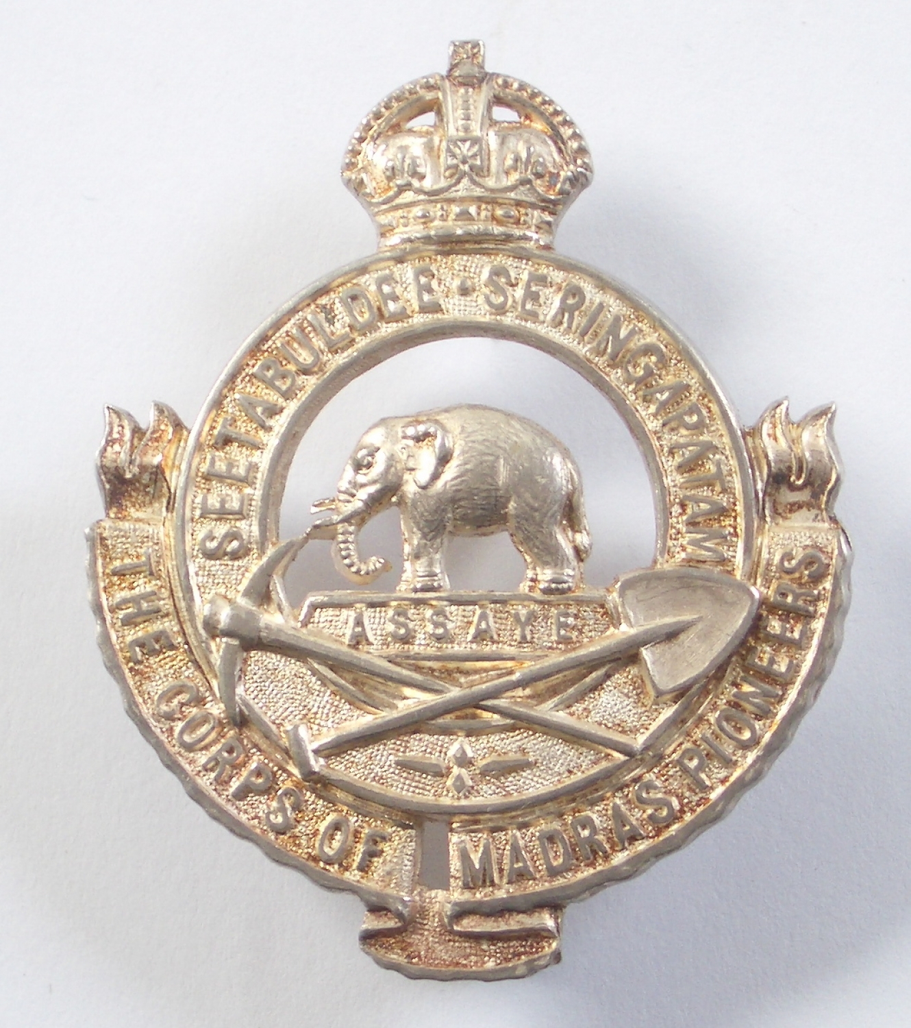 Corps of Madras Pioneers 1931 hallmarked silver cap badge