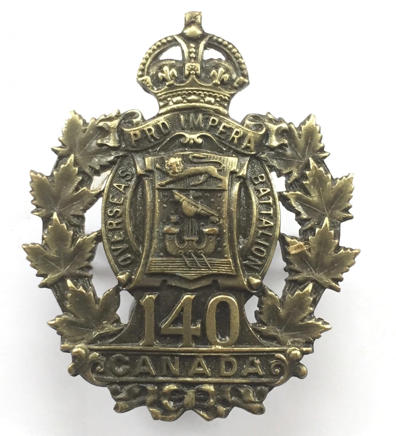 Canadian 140th (St Johns, New Brunswick) CEF cap badge