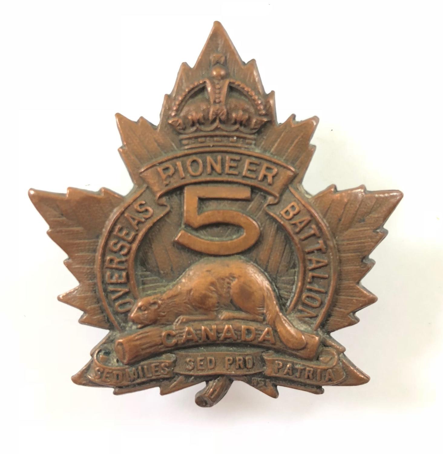 5th Pioneer Bn. WW1 CEF bronze cap badge