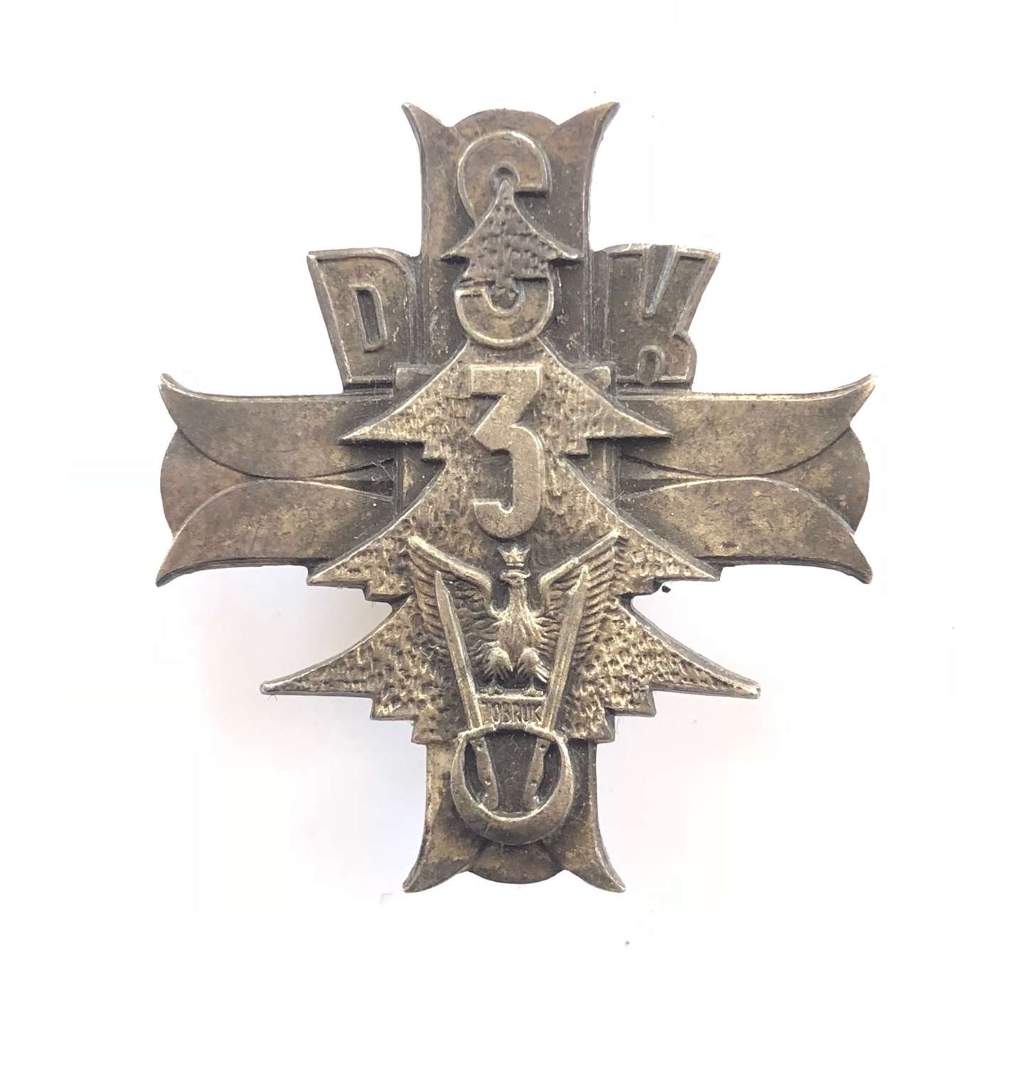 3rd Carpathian Rifle Division Polish WW2 silvered breast badge.