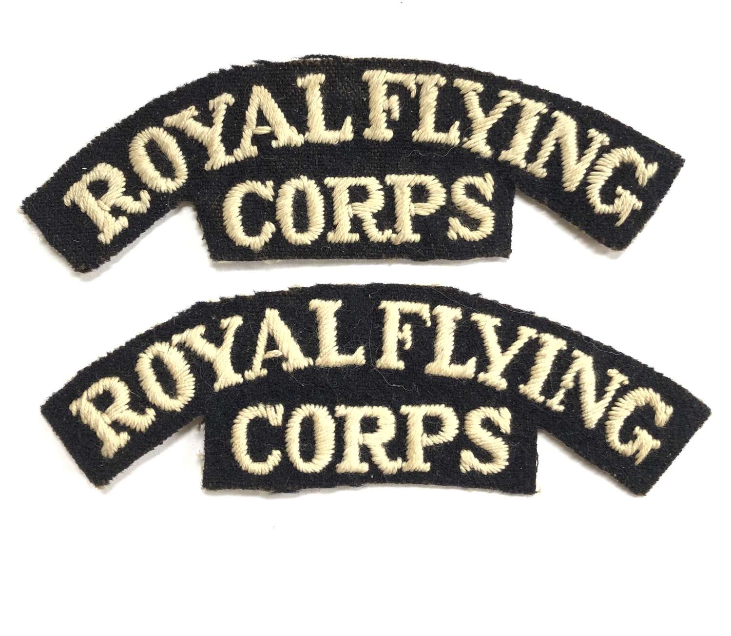 ROYAL FLYING CORPS matching pair of WW1 RFC cloth shoulder titles